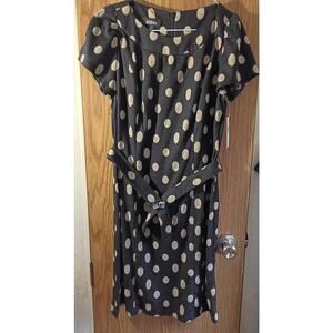 NWT AGB 14P Black Tan Polka Dot Midi Dress Work Office Classic Petite Career